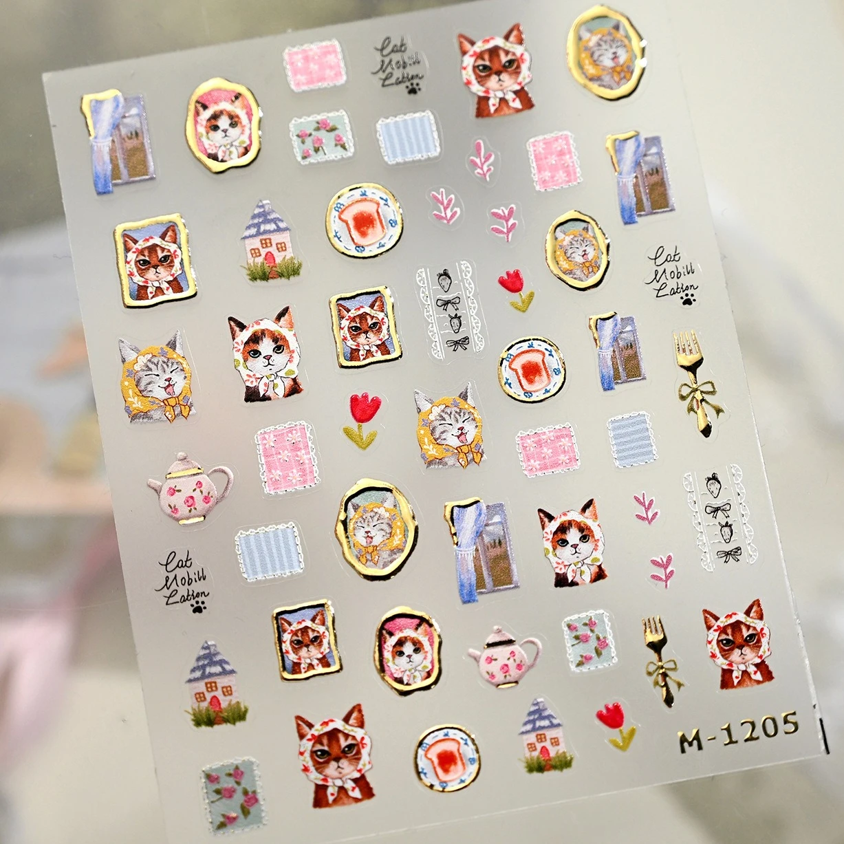 สติกเกอร์ติดเล็บลายปั๊มร้อน ลายผ้าโพกศีรษะ ลายแมว ลายกาน้ำชา ลายส้อม ลายดอกทิวลิป ลายเสือดาว สีส้ม สีดำ ลายลูกแมว ลายอุ้งเท้าปลา สำหรับตกแต่งเล็บ