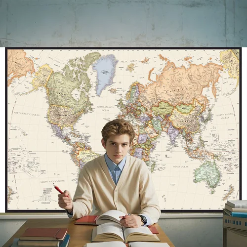 Póster de mapa del mundo Vintage de 127x81cm/50x32 pulgadas, pintura en lienzo plegable, arte de pared, decoración del hogar para sala de estar, suministros escolares