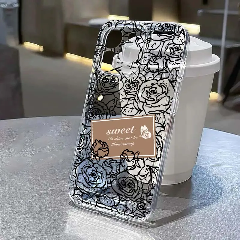 

Luxury Rose Art Flowers Cool For Apple iPhone 17 Air 16e 16 15 14 13 12 11 Mini Pro Max Plus Transparent Soft Cover Phone Case