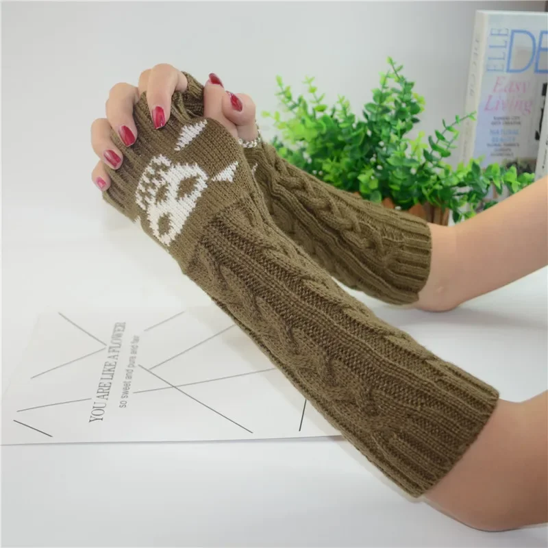 Unisex Long Fingerless Gloves Outdoor Sports Cycling Arm Warmer Keep Warm Skull Pattern Knitted Oversleeve Arm Sleeve Mitten