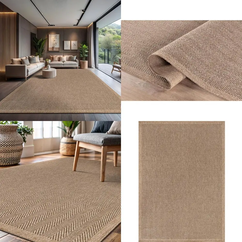 

CAMILSON 9x12 Jute Area Rug, Herringbone Pattern, Natural Fiber, Suitable for Indoor and Outdoor Use, Perfect for Living Room an