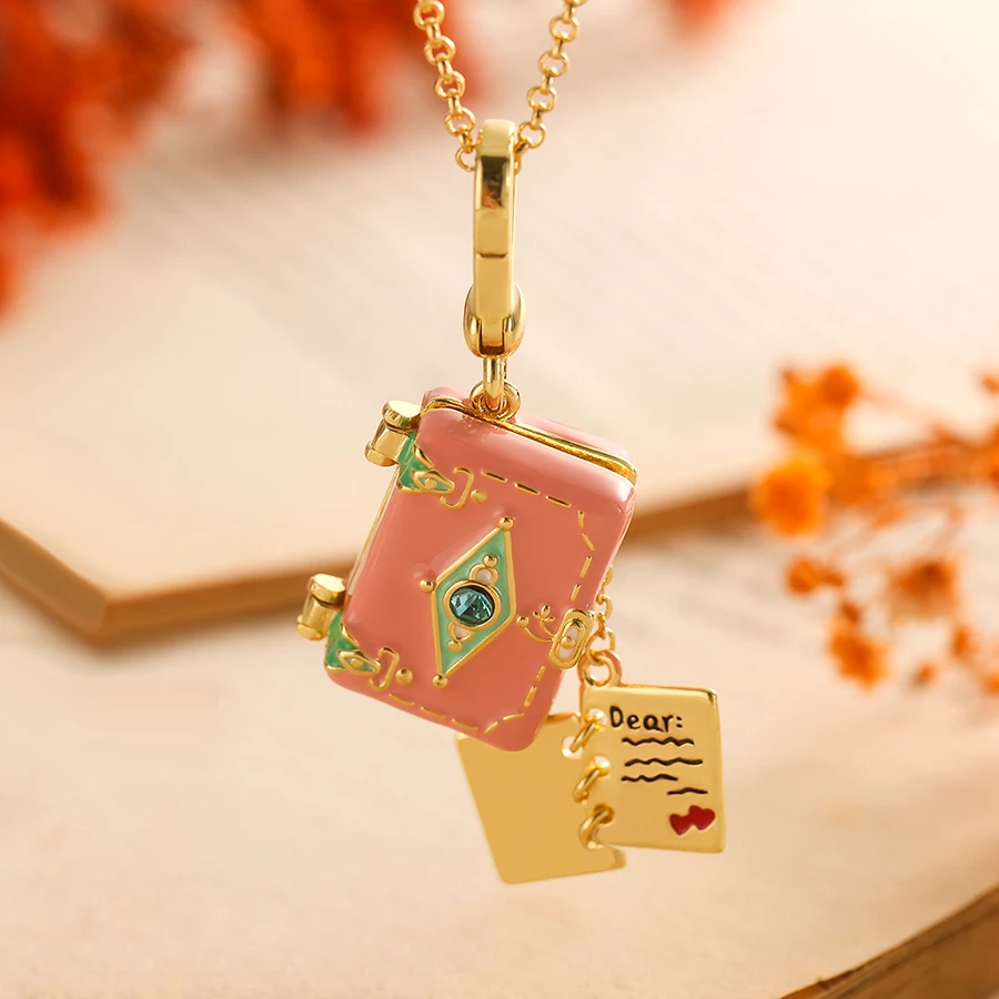 

1Pc Fashion Pink Notebook Love Letter Openable Pendant Necklace for Wome Sweet Elegant Party Keychain Pendant Valentine Gift