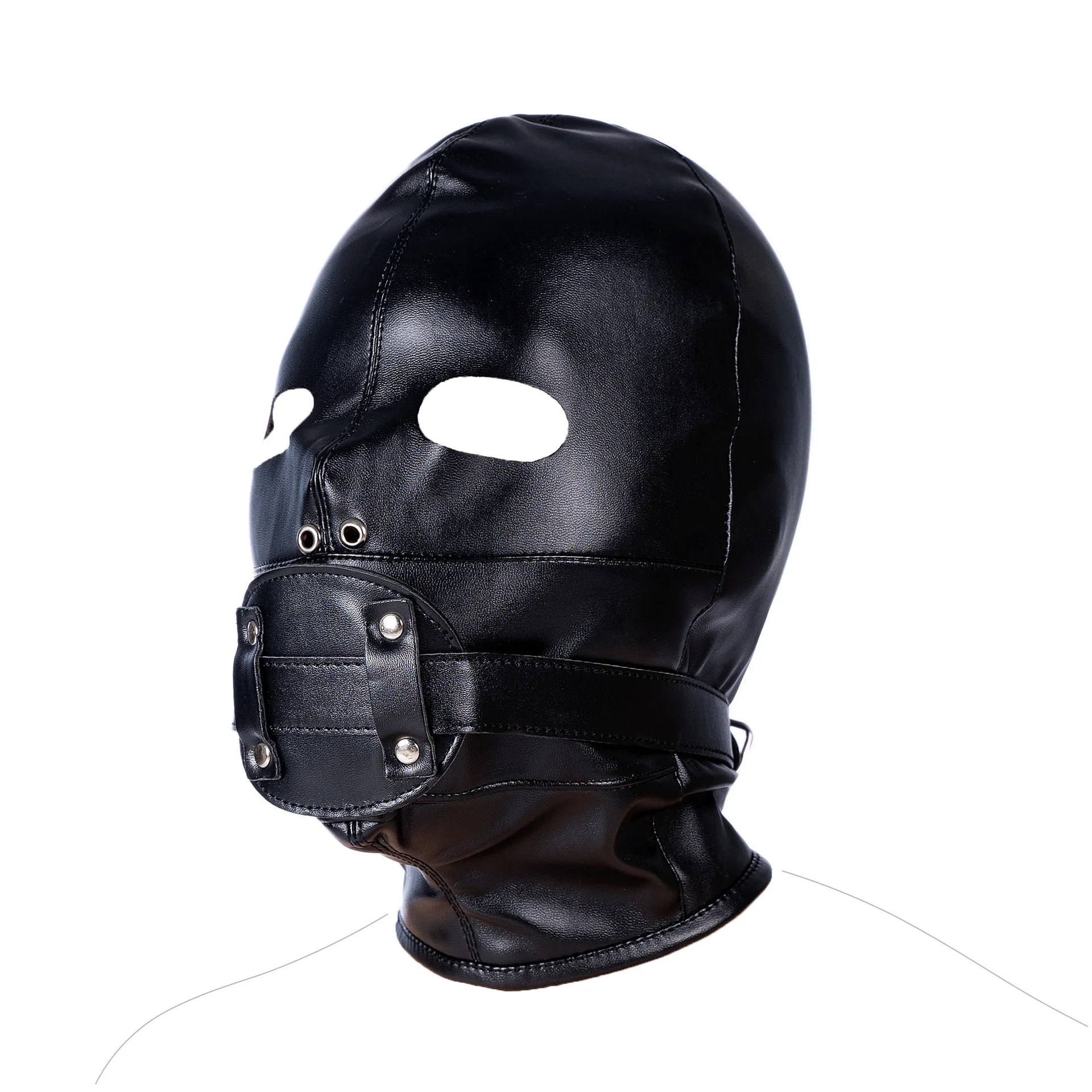 Sexy Cosplay Mask Fetish PU Leather Full Face Masked Hood for Adult Women Men Halloween Party Games Black Mysterious Headgear