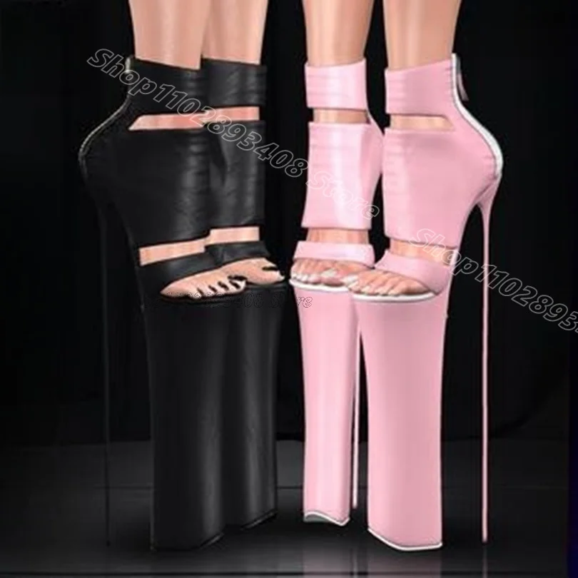 

Black Back Zipper Open Toe Sandal Boots Platform Stiletto Solid British Style Party Dress Fashion Boots 2025 Zapatos Para Mujere