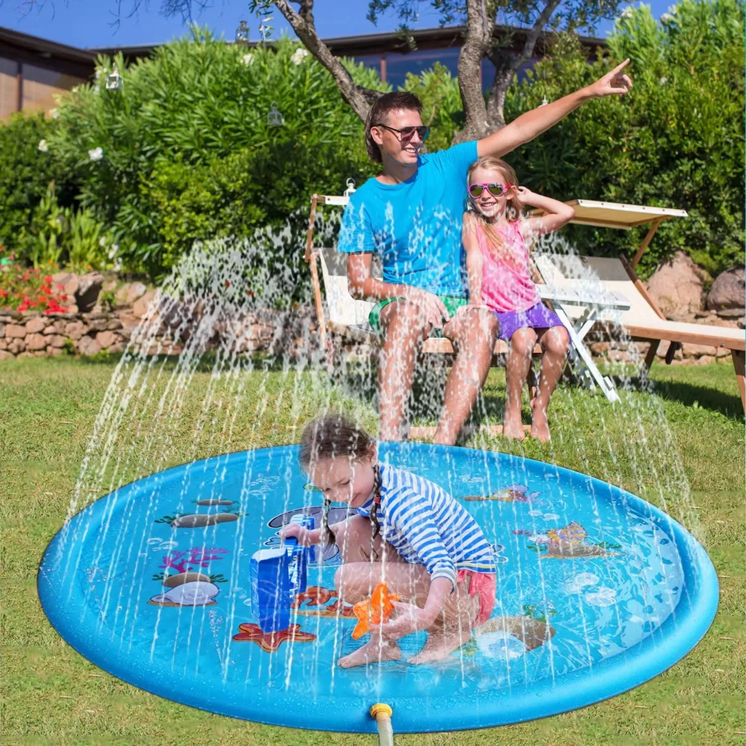 New PVC Water Spray Mat 100cm/150cm Children's Outdoor Lawn Beach Cartoon Cute Dolphin Fountain Spray Mat Interactive Toys