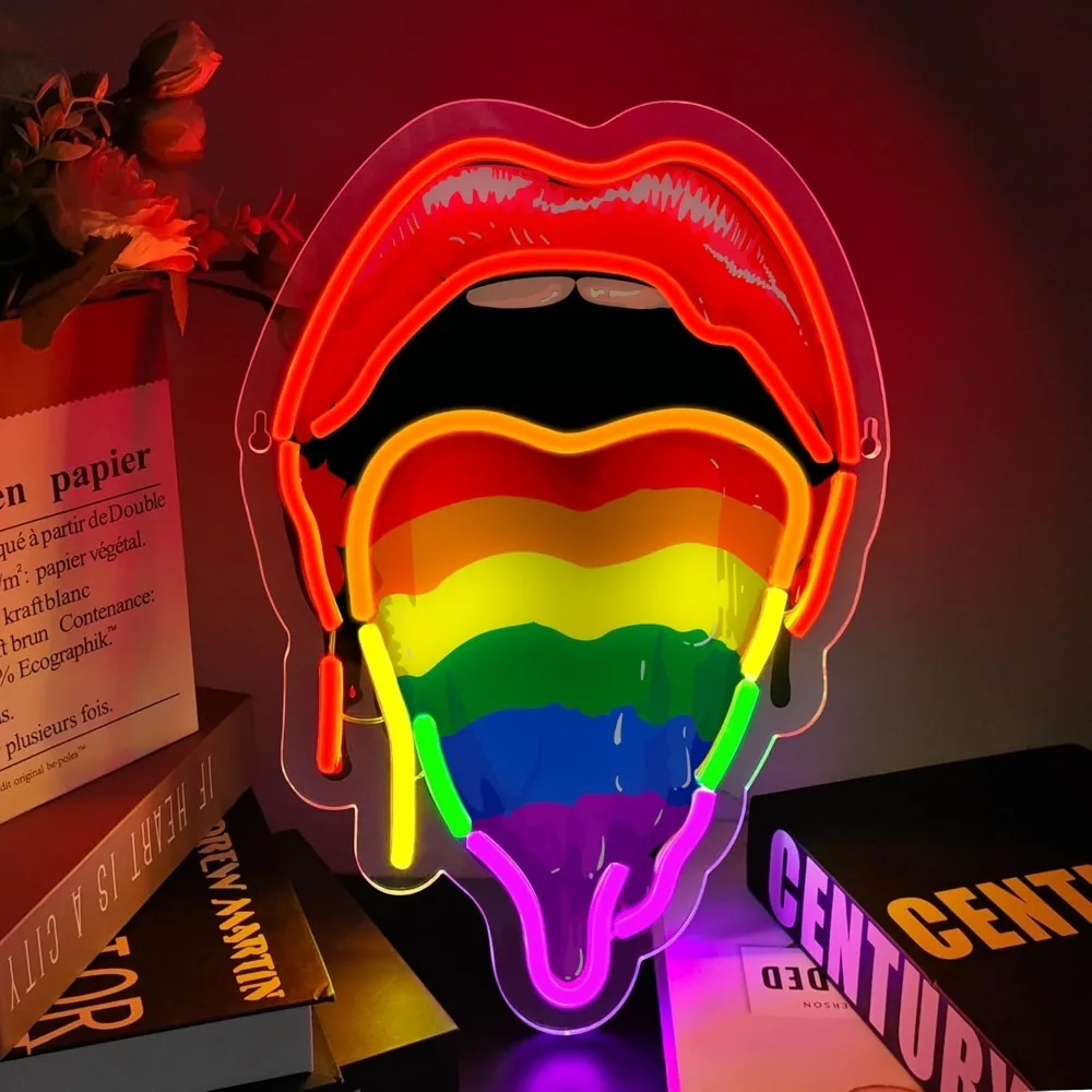 

Lips Tongue Neon Sign for Wall Decor Rainbow Tongue Neon Signs LED Lights for Bar Pub Bedroom Game Room Man Cave Party Decor