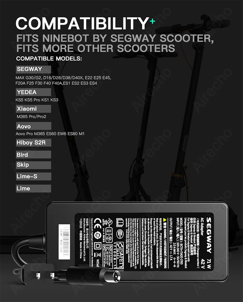 Original Segway 42V 1.7A Charger For Xiaomi M365/Pro For Ninebot G2 G30 ES2 ES4 E22 G30LP T15 F30 F40 F2 D28 D38 Power Adapter view 4