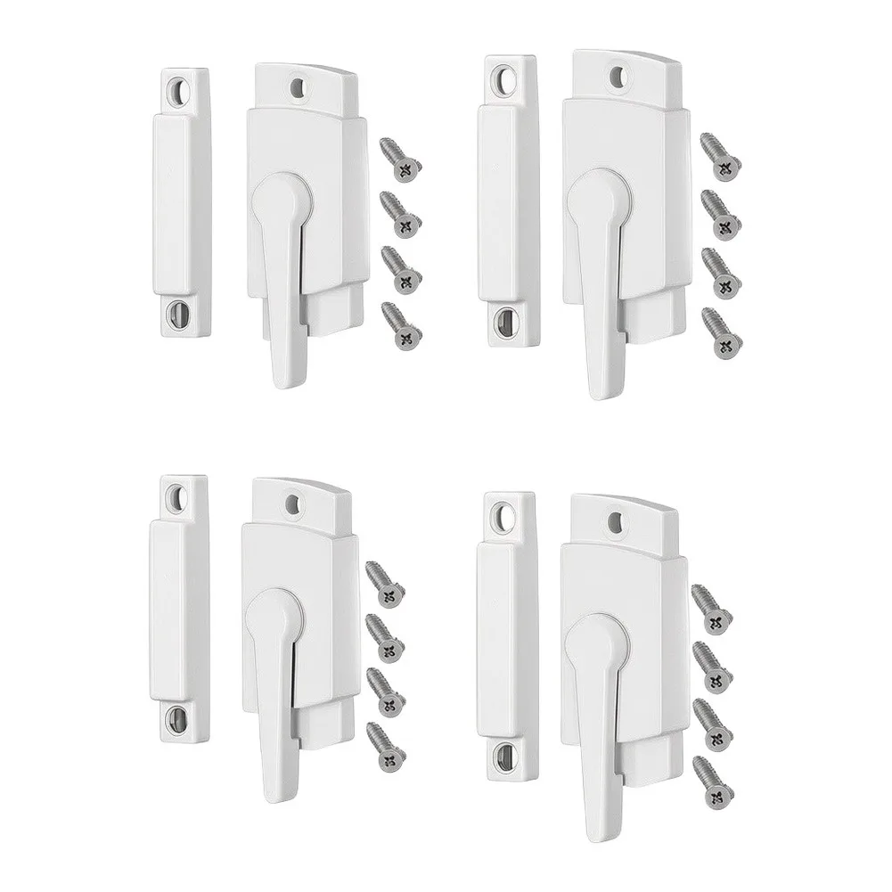 White Window Lock Set 4 PCS Cam Type for Single Hung Double Hung Sliding For Windows Fits Standard Wood Aluminum Vinyl Frames