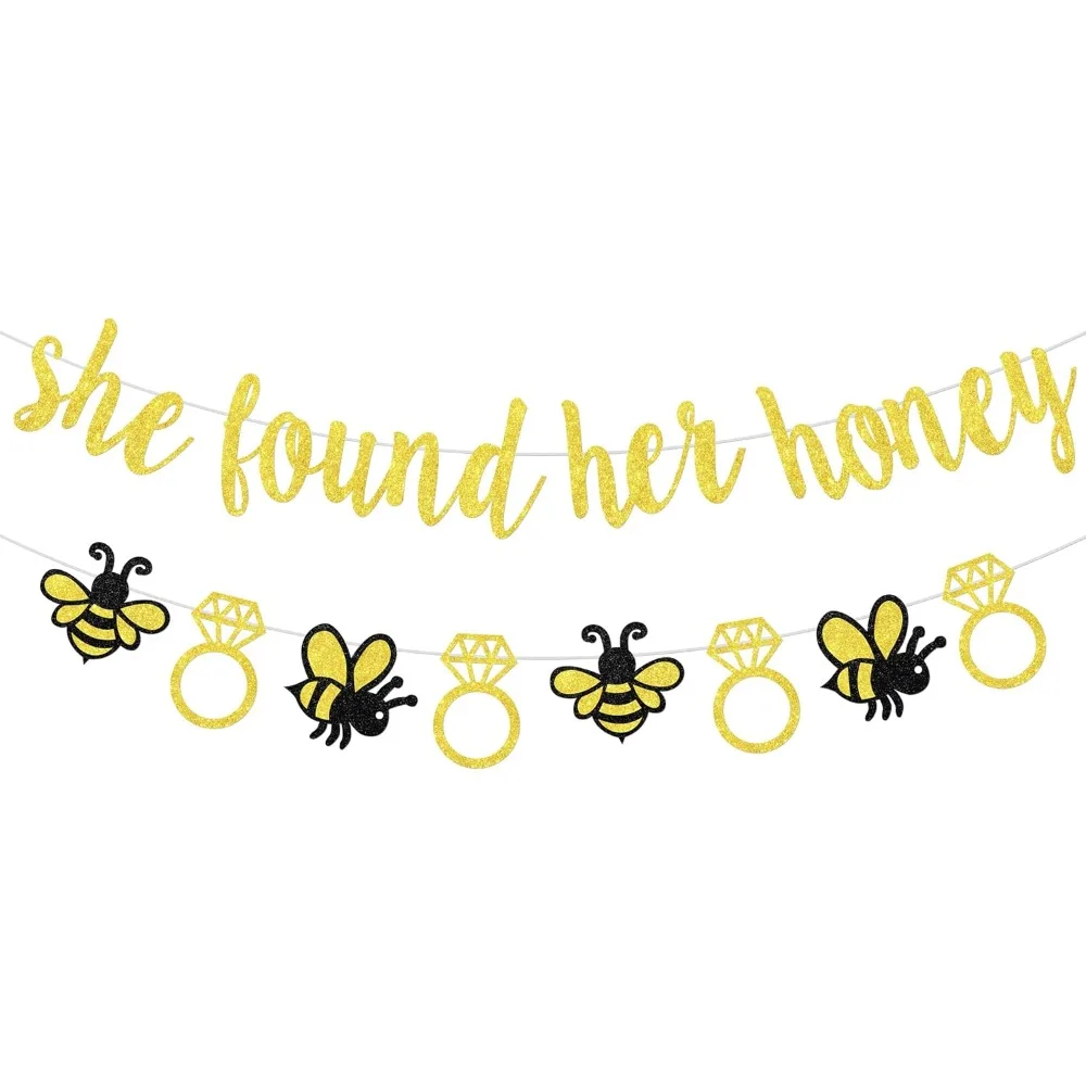 

Bee Bridal Shower Decorations She Found Her Honey Banner Bee Diamond Ring Garland for Bride To Bee Wedding Party Supplies