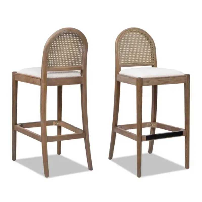 Wood Rattan Bar Chair Simple Retro Bar Stool for Home Island Cafe High Chair for Use