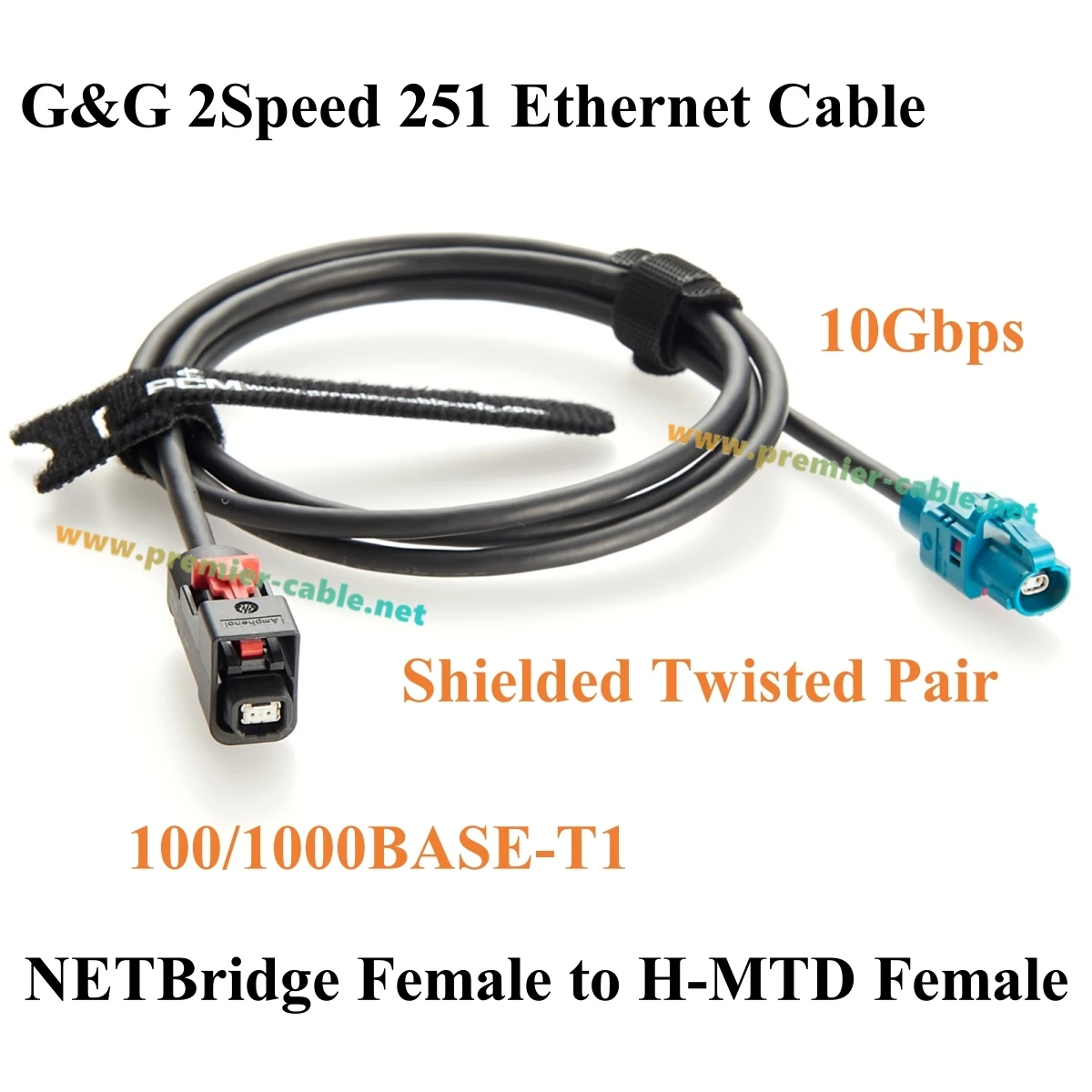10Gbps NETBridge Female to H-MTD Female Automotive Ethernet Cable Amphenol NTHCF011A10S to Rosenberger E6K10A-1CAZ5-Z Car Wire