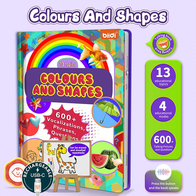English Sound Book Colours&Shapes Children's Early Educational Learning Talking E-Book Montessori Interactive Toy for Boys Girls