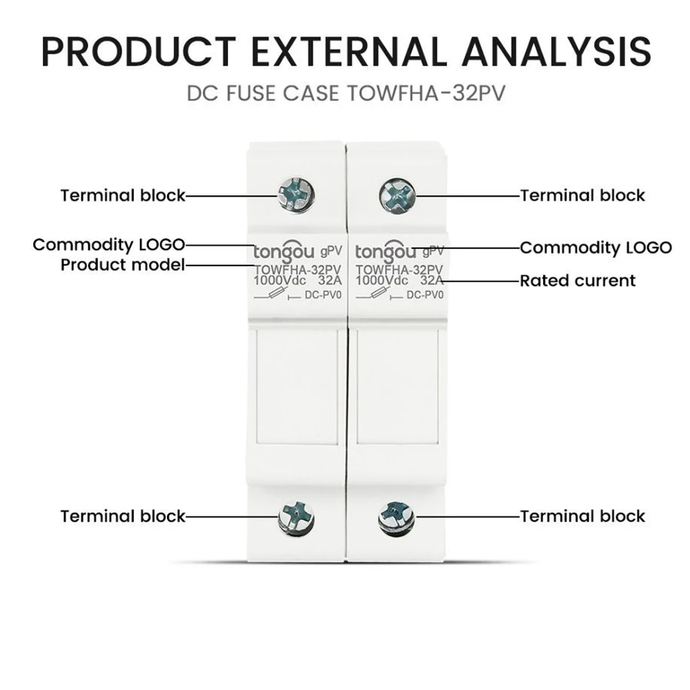10*38 мм Высоковольтный солнечный фотоэлектрический держатель предохранителя 1P 2P 3A/10A/15A/20A/25A/30A DC 1000V База предохранителя Защита солнечной фотоэлектрической системы