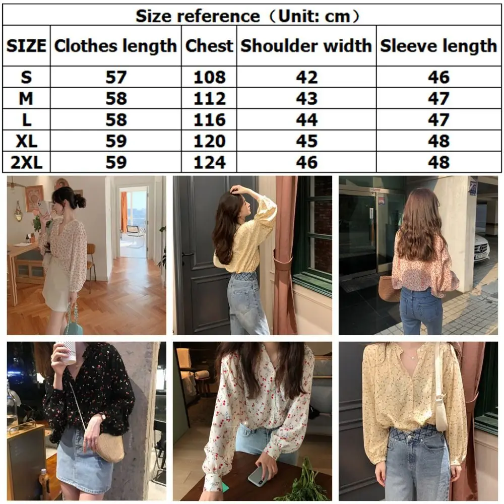 Vintage V Neck Floral Chiffon Shirt Floral Sun Protection Boho Loose Blouses Sweet Lantern Sleeve Chiffon Spring Top