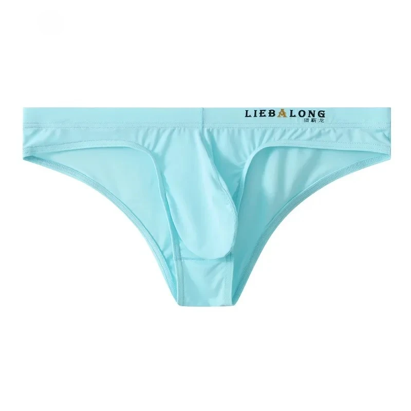Men Ice Silk Bikini Briefs Low Rise Half‑Buttock Large Pouch High Elastic Sexy Comfort Triangle Underwear