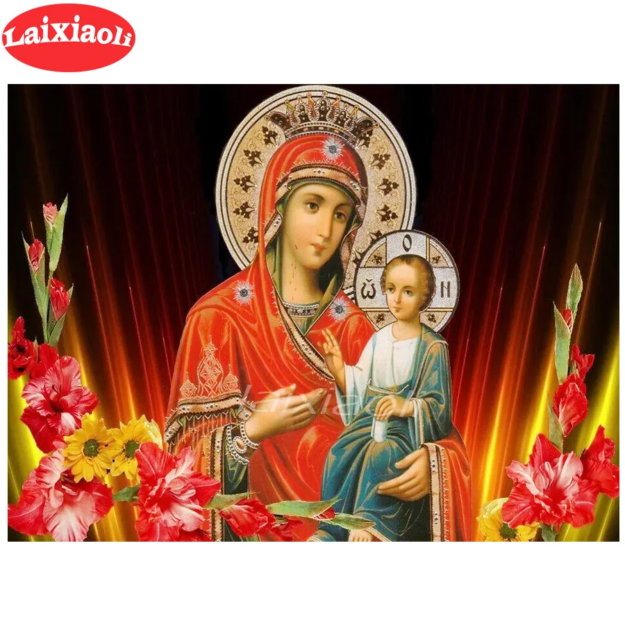 Diamond Mosaic Juses child Full Drill Square round Icon Religion Diamond Painting Virgin Mary Rhinestone Embroidery With Diamond