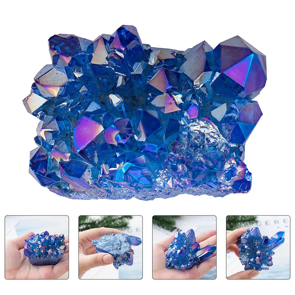 

2Pcs Blue Crystal Cluster Natural Crystal Stone Ornament Decoration for Aquarium Fish Tank Plant Pot Landscape Decor Healing