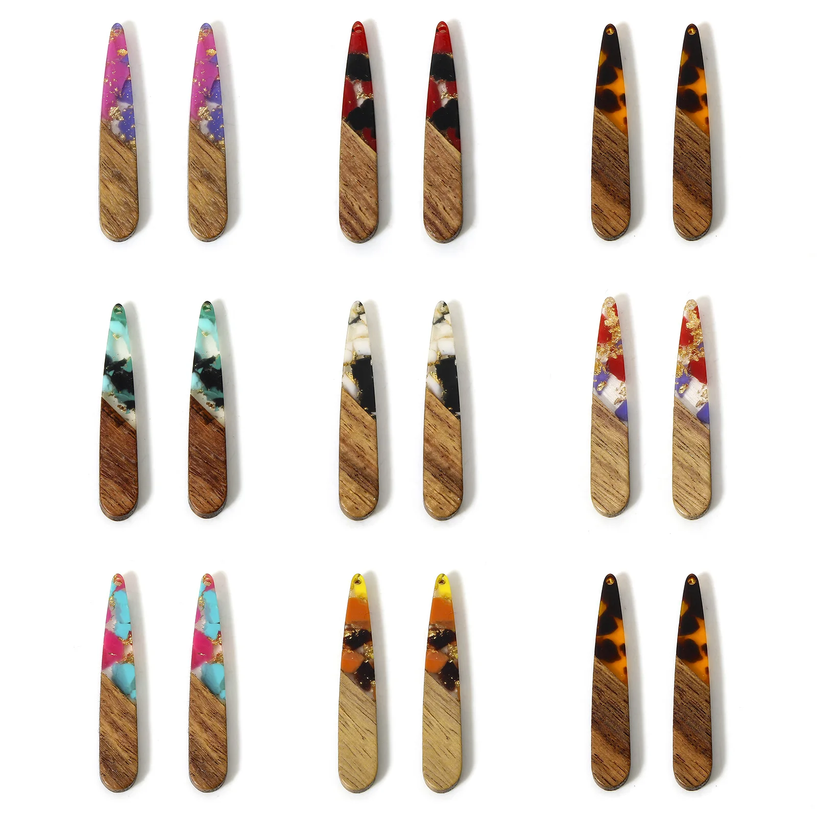 5pcs Vintage Resin Wood Effect Pendants Multicolor Drop Gravels Chips Charms DIY Necklace Earrings Women Jewelry 4.4cm x 0.8cm