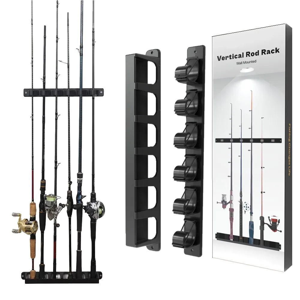 

Fishing Rod Rack 6 Holes Stand for Fishing Rod Wall-mounted Fishing Pole Holder Bracket Vertical&Horizontal Display Fixed Frame