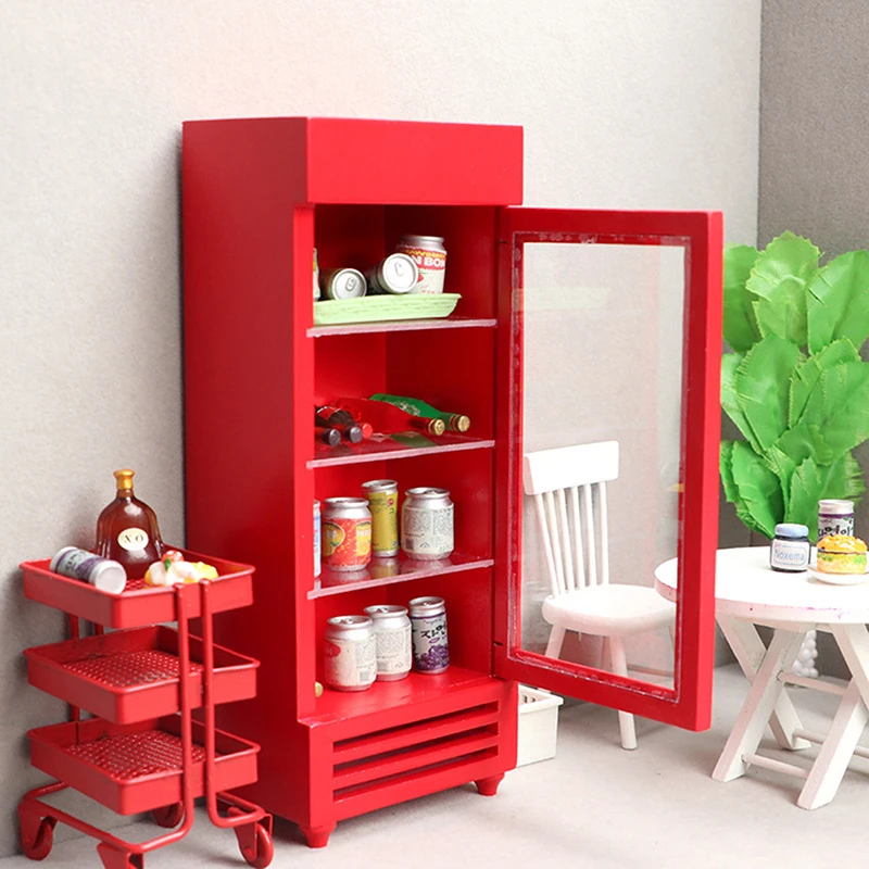 1/12 Dollhouse Miniature Wood Refrigerator Pretend Play Dolls House Furniture doll Supermarket Store Decoration Accessories Toy