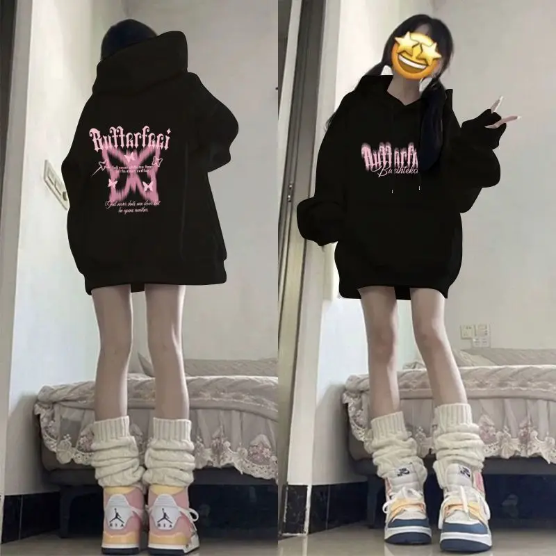 

Свободная женская толстовка с капюшоном на подкладке, осенне-зимняя теплая верхняя одежда, студенческая ленивая одежда, способная носить шляпу