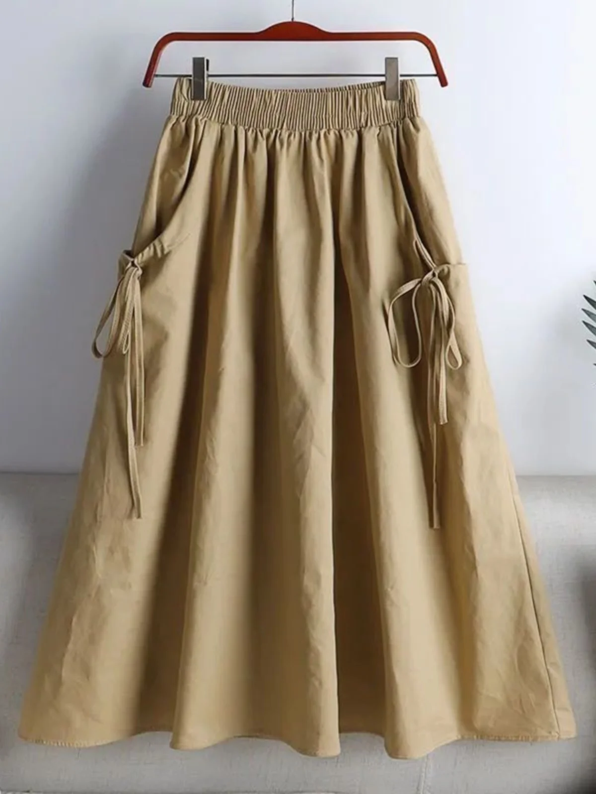 

Knot Bubble Hem High Waist Midi Skirt Women's Summer 2024 New Style Loose Fit 3D Large Swing Simple Design Skirt