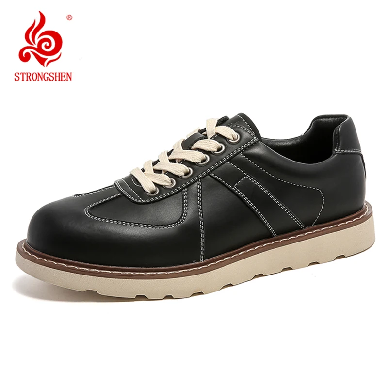 STRONGSHEN Men Oxfords Shoes Footwear British Style Leather Casual Lace-up Walking Shoes Outdoor Tooling Shoes Chaussure Homme