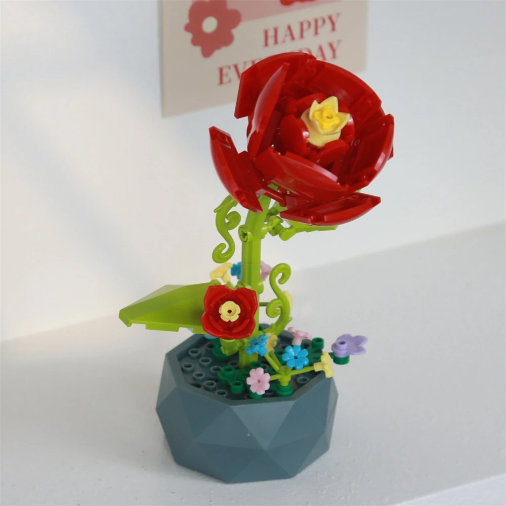 Buket Kreativitas Kota Bunga Abadi Tanaman Sukulen Pot Mawar Bunga Matahari Rakitan Blok Bangunan Mainan Bata untuk Anak-anak