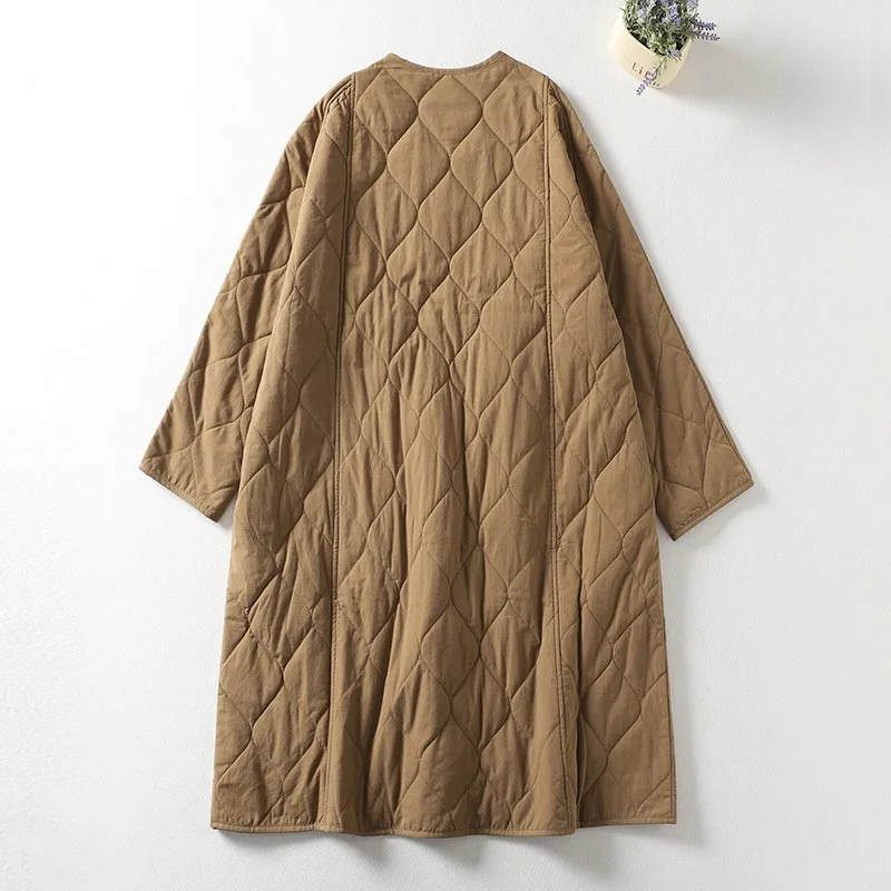 Oversized Vintage Cardigan Robe Women Jacket Double Pocket Casual Loose Quilted Cotton Coats Single Breasted Autumn Outerwears