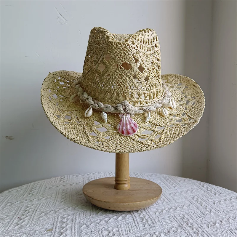 2025 Shell Malan cowboy hat retro straw hat new men and women jazz cowboy hat straw sun hat summer hat wide brim hat sombrero