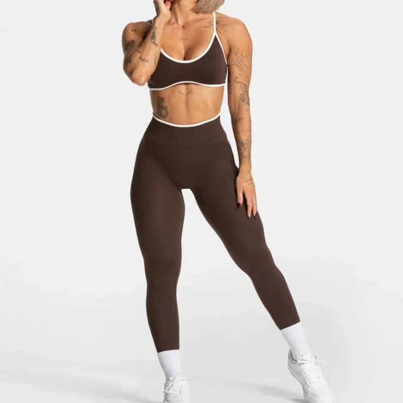 Damen Sommer Nahtlose Einfarbige Yoga-Tops Sexy Rückenfreier Strick-Träger-BH mit Brustpolster Modischer Atmungsaktiver BH – Detail 12
