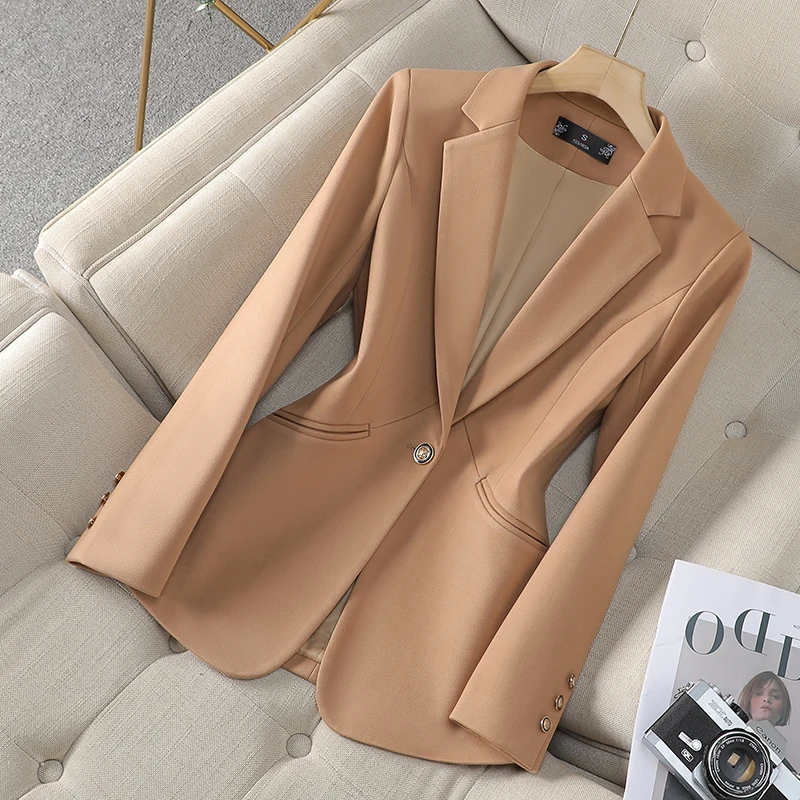 ZJYT-Blazer de um botão feminino, jaqueta casual, casaco de escritório, casacos elegantes, plus size, monocromático, estilo coreano, moda, outono, 2022