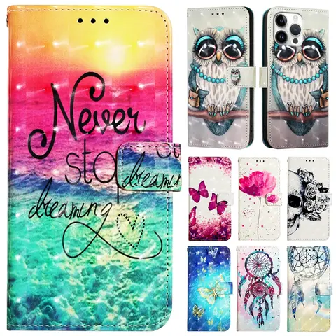 Fashion Leather Flip Case For iPhone 16E 16 15 14 13 12 Mini 11 Pro X 10 XS Max 7 8 6 6S Plus SE Painted Wallet Stand Book Cover