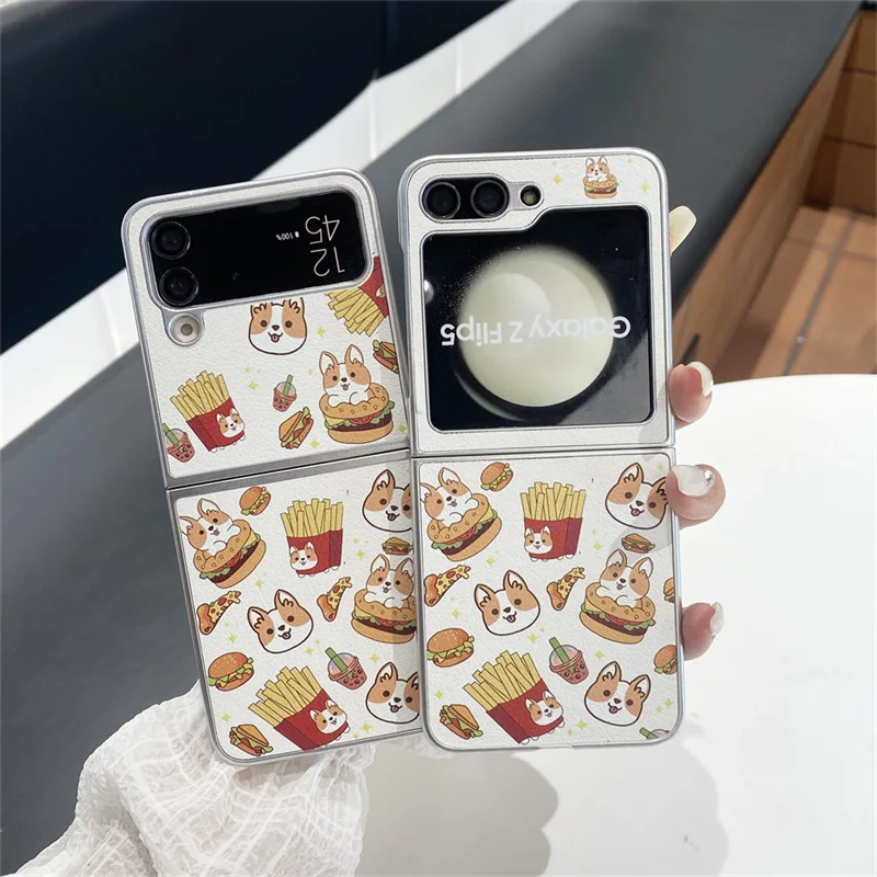 

Cartoon French Fries Dog Phone Case for Samsung Galaxy Z Flip 6 5 4 3 Protective Back Cover for ZFlip4 ZFlip5 ZFlip6 Case Shell