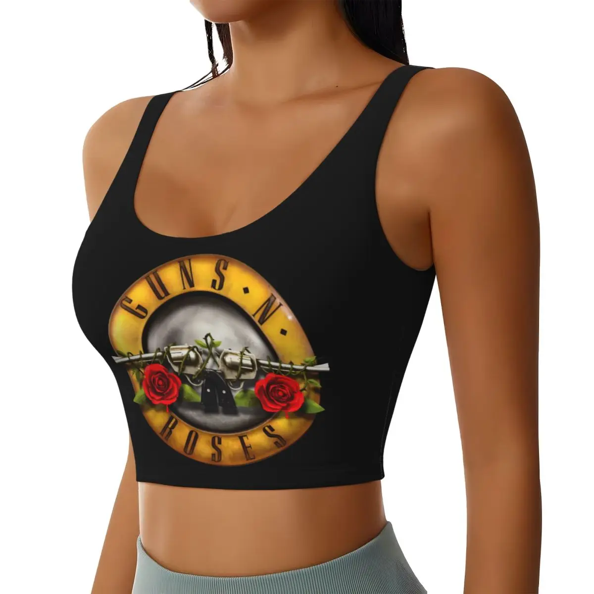 Custom Guns N Rose Logo Heavy Metal Workout Crop Tank Tops for Women Seamless Yoga Running Sports Bras