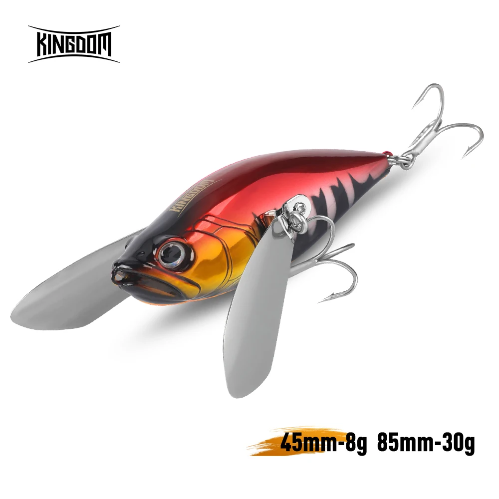 Reino biônico flutuante isca de pesca topwater 8g 30g 45mm 85m wobbler asas de metal barulhento artificial duro iscas de pesca baixo poleiro