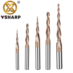 Karbür Spiral konik bilyalı burun freze 6mm Shank 2 flüt yönlendirici Bit ağaç İşleme CNC 2D 3D oyma uçları ahşap freze kesici