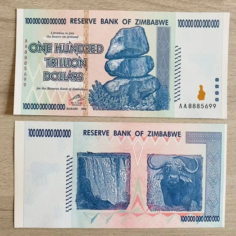 100-1000 قطعة زيمبابوي مائة تريليون دولار أوراق نقدية ورقية مع الأشعة فوق البنفسجية المضادة للتزييف الرقم التسلسلي هدية الأعمال
