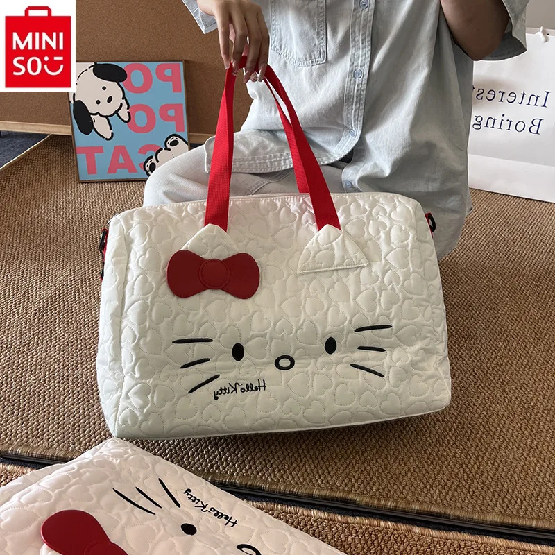 MINISO-Hello Kitty Cartoon Sac de fitness pour femme, sac de voyage à bandoulière, sac de rangement extérieur, grande capacité, nouveau, mode 2024