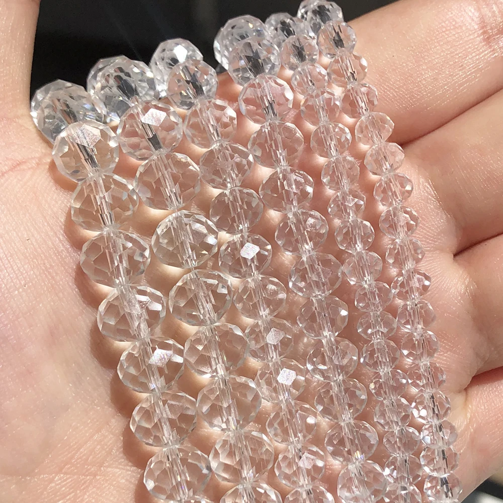 4/6/8/10/12mm Faceted Clear Glass Crystal Rondell Beads Loose Spacer Beads for Accessories Jewellery Making 15\'\'/Strand