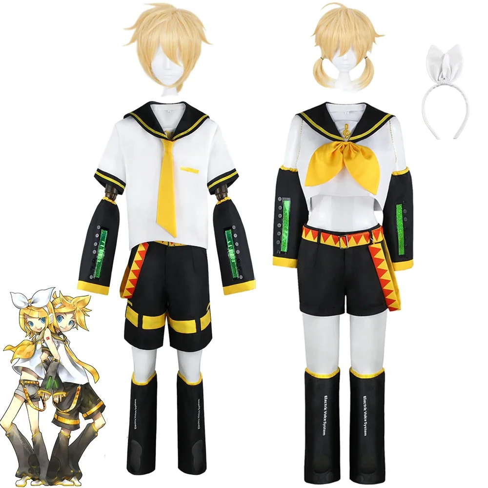 

Anime Rin Len Kcagamine Cosplay Costumes Brother Sister Uniform Halloween Party Yellow Wigs Halloween Party Tops Pants Clothes