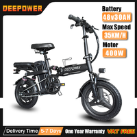 DEEPOWER Folding Mini Ebike 400W 48V 30AH Removable Battery Multi-Shock Absorption 14-inch fat tyre  Electric Bicycle for Adults
