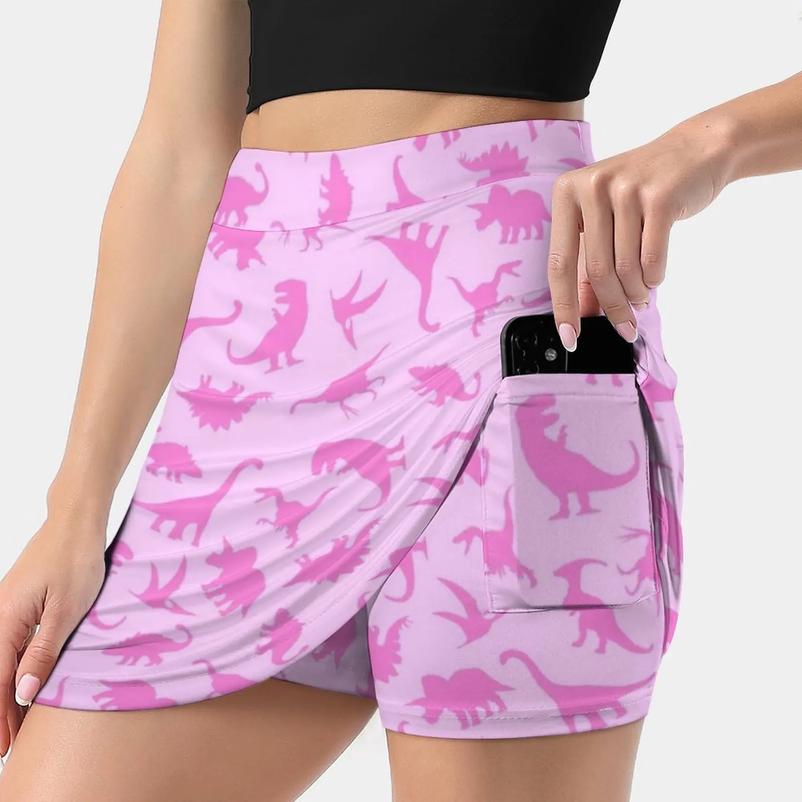 

Pink Dinosaurs Pattern Women's skirt With Hide Pocket Tennis Skirt Golf Skirts Badminton Skirts Running skirts Dino Dinos