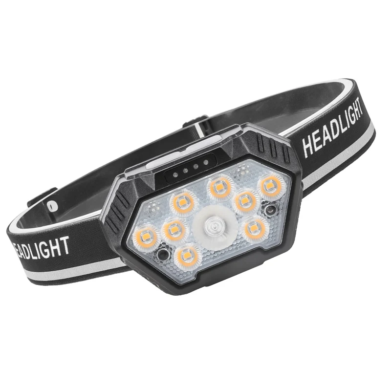 Long battery life strong headlight with reflective strip, multi-color temperature, lightweight, compact outdoor lighting
