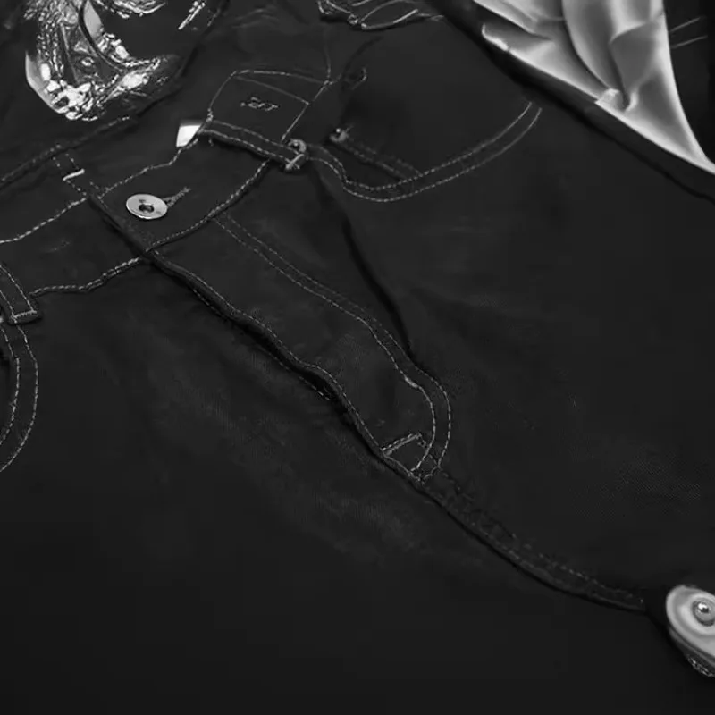 High Street Dark Classic Waxed Coating Jeans Men Women  Best Quality Casual Fashion Pants Male Trousers