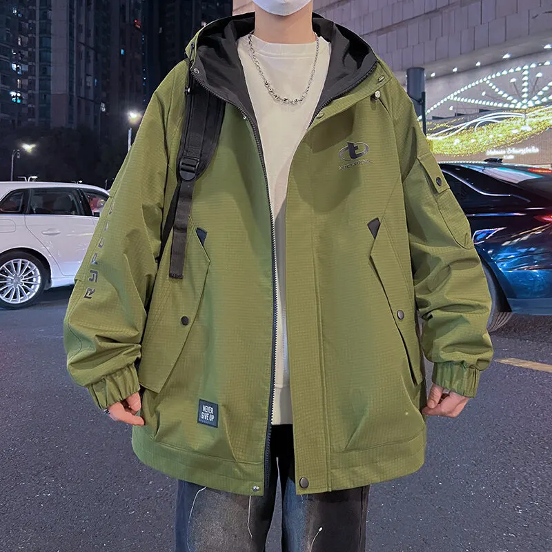 High Quality Men's Causal Hooded Jackets 2025 Spring Autumn Youth Streetwear Loose Coats Outdoor Top Zipper Windbreaker Clothing