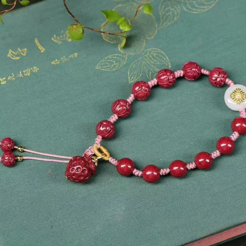 

High-content purple gold sand multi-gemstone bracelet with and strawberry charms women