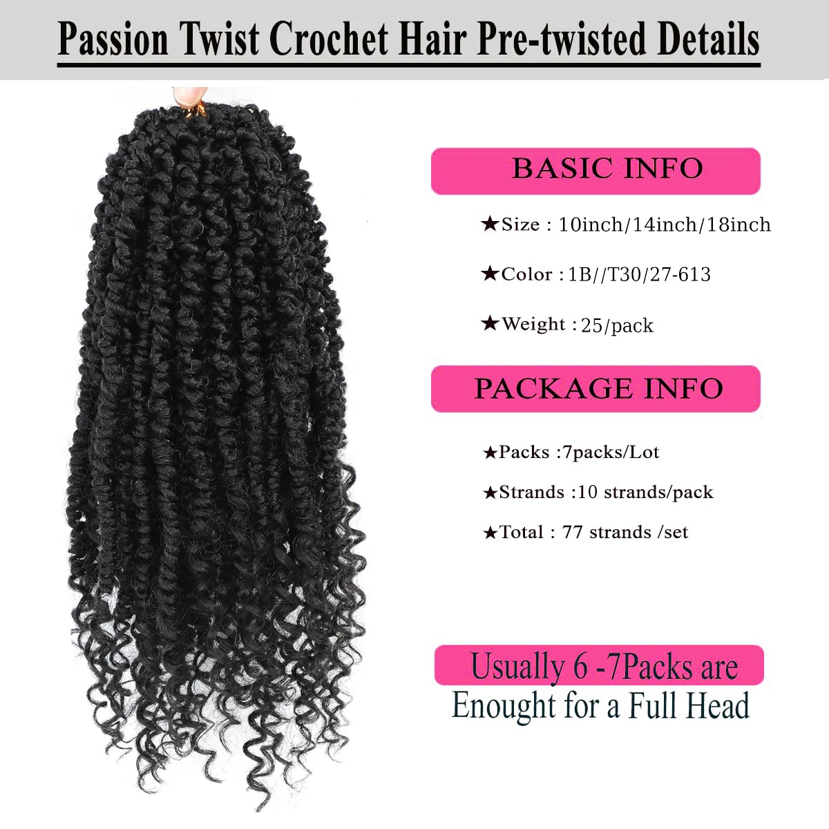 7 عبوات من شعر كروشيه ملفوف مسبقًا، شعر كروشيه ملتوي مسبقًا، شعر بوهيمي قصير