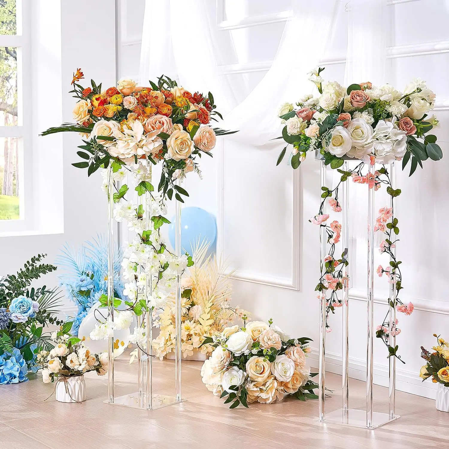 Acrylic Vase Wedding Flower Stands Set 40/60/80cm Height Clear Column Rack Geometric Display Stand for Home Party Wedding Decor