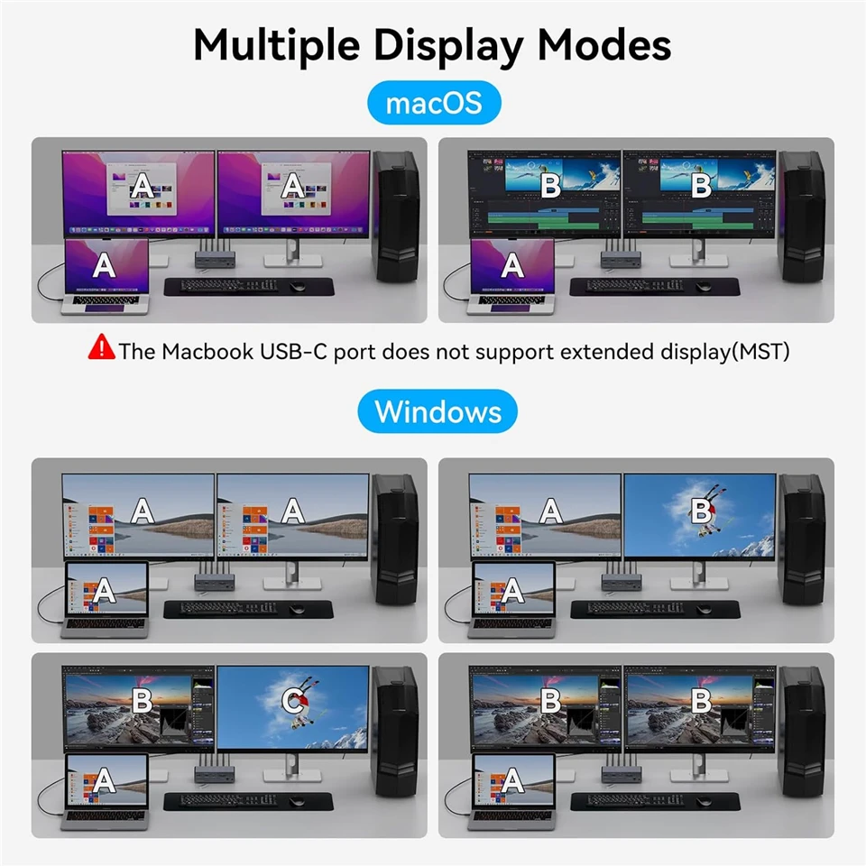 Navceker USB 3.2 USB C Displayport KVM Switch 4K 120 هرتز 1 كمبيوتر محمول Destop 2 شاشة نوع C ThunderBolt KVM Switch لأجهزة Macbook 2 PC